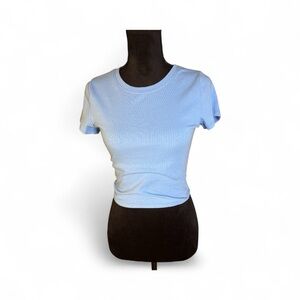 Bozzolo Sky Blue ribbed cotton tee.